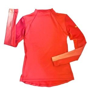 NIKE PRO Hyperwarm Split Mock Neck Pullover Thumb Holes Coral Ombre Wm's L